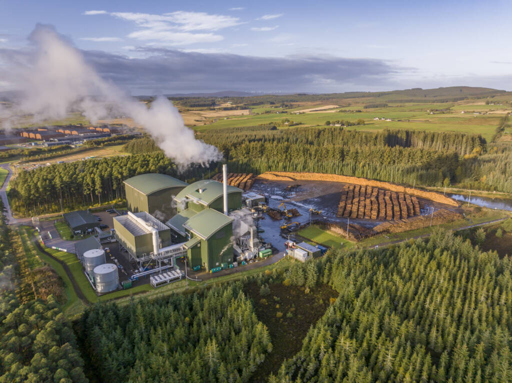 Aerial photograph of a bio plant in the heart of speyside