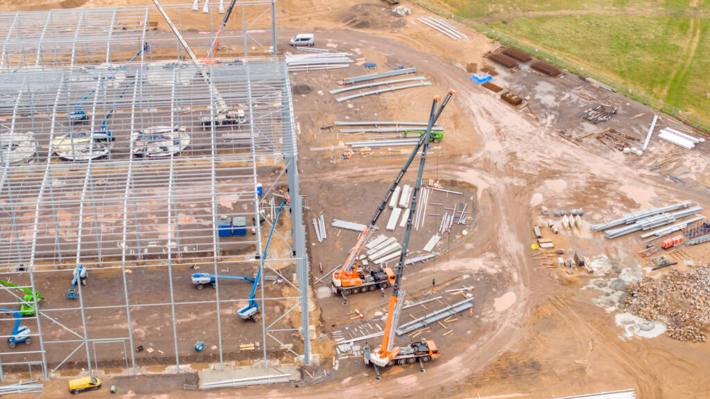 Drone photo of construction of new Factory