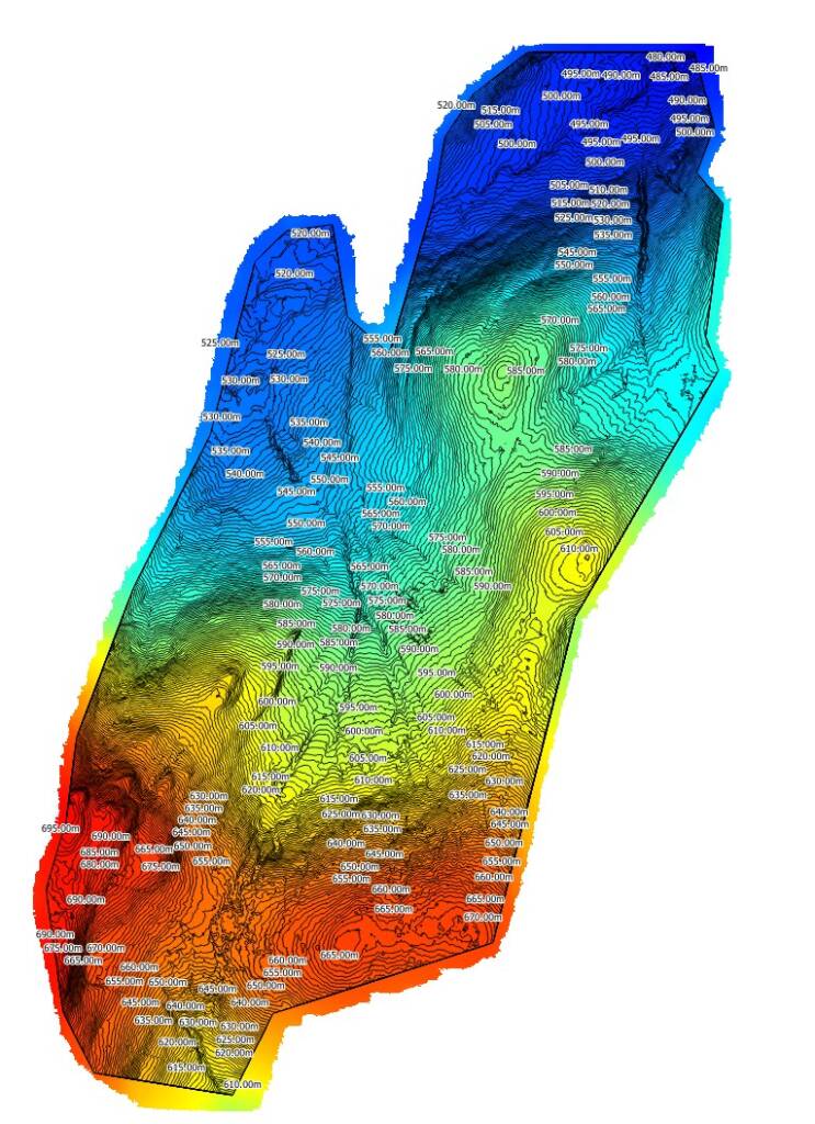 Coloured DEM with contour lines