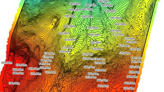 Coloured DEM with contour lines
