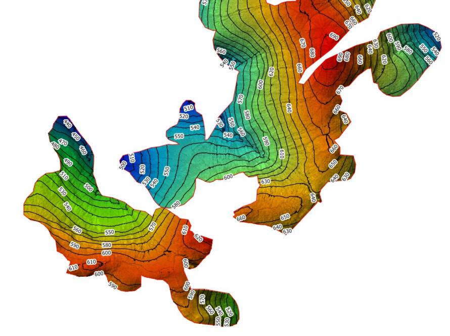 Digital Surface Model with contours adn colour gradient